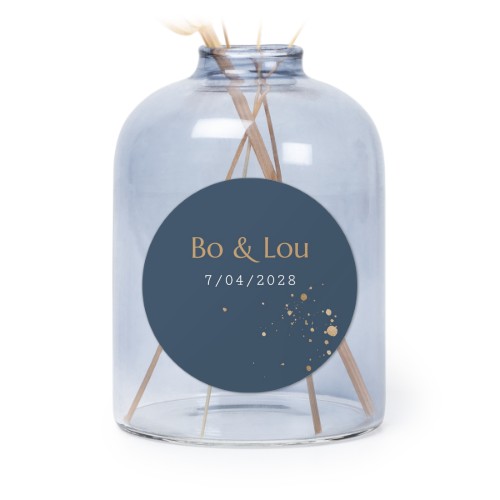 Personalised Blue Glass Vase with Round Stickers – Set of 6
