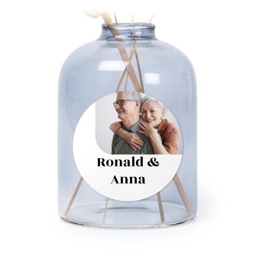 Glazen vaasjes blauw met ronde sticker - set van 6