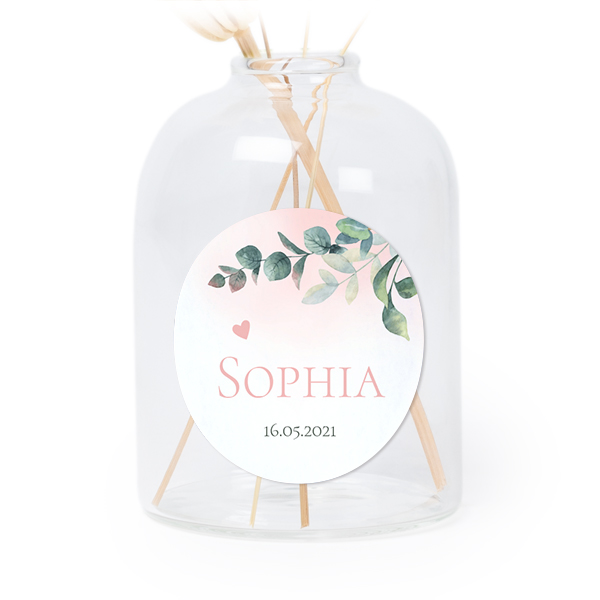 Personalised Clear Glass Vase with Round Stickers – Set of 6