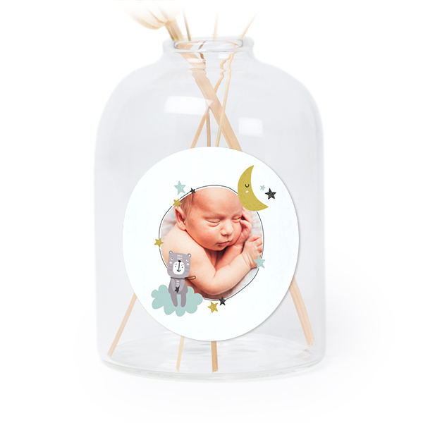Glazen vaasjes doorzichtig met ronde sticker - set van 6