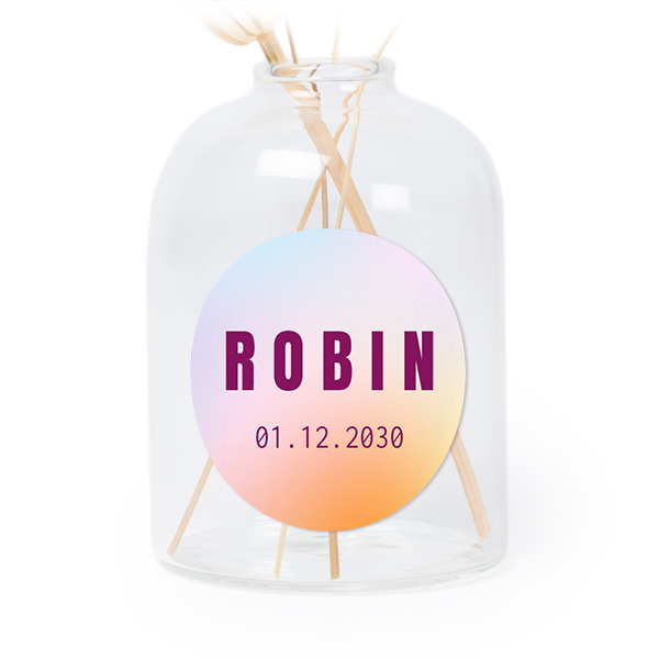 Petit vase verre transparent avec autocollant rond - Lot de 6 Petit vase verre transparent avec autocollant rond - Lot de 6