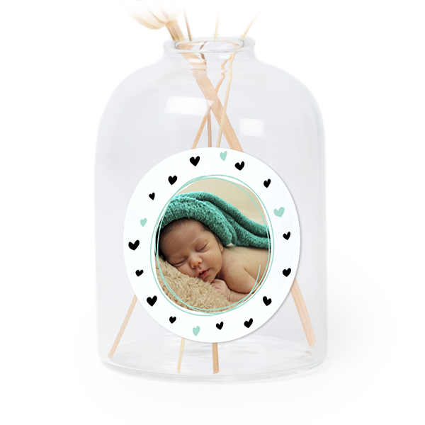 Personalised Clear Glass Vase with Round Stickers – Set of 6