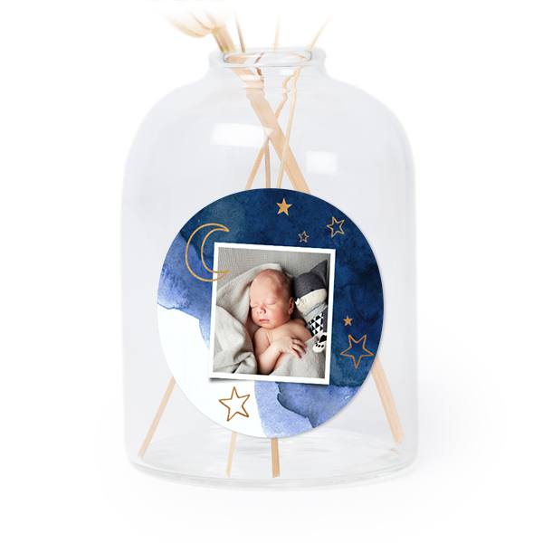 Personalised Clear Glass Vase with Round Stickers – Set of 6