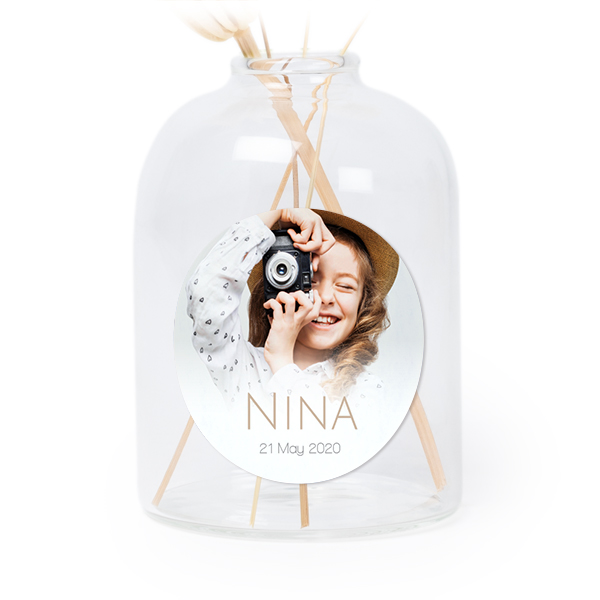 Personalised Clear Glass Vase with Round Stickers – Set of 6