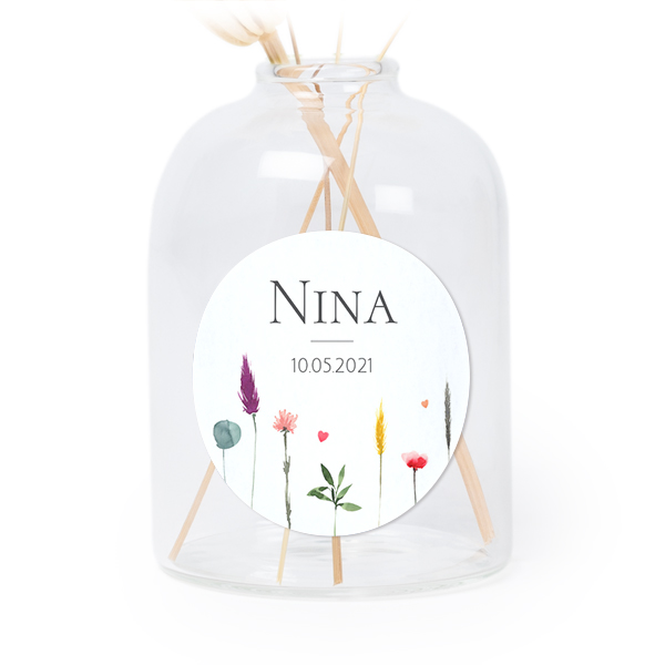 Petit vase verre transparent avec autocollant rond - Lot de 6 Petit vase verre transparent avec autocollant rond - Lot de 6