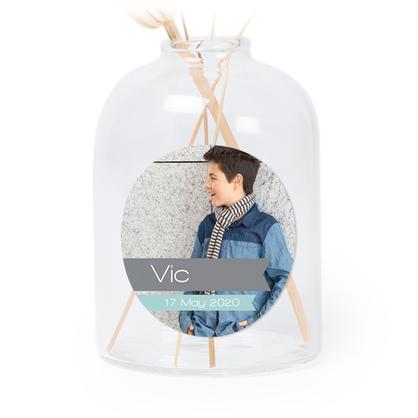 Mini-Glasvase mit Aufkleber Rund - 6 Stück