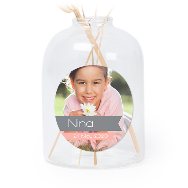 Personalised Clear Glass Vase with Round Stickers – Set of 6