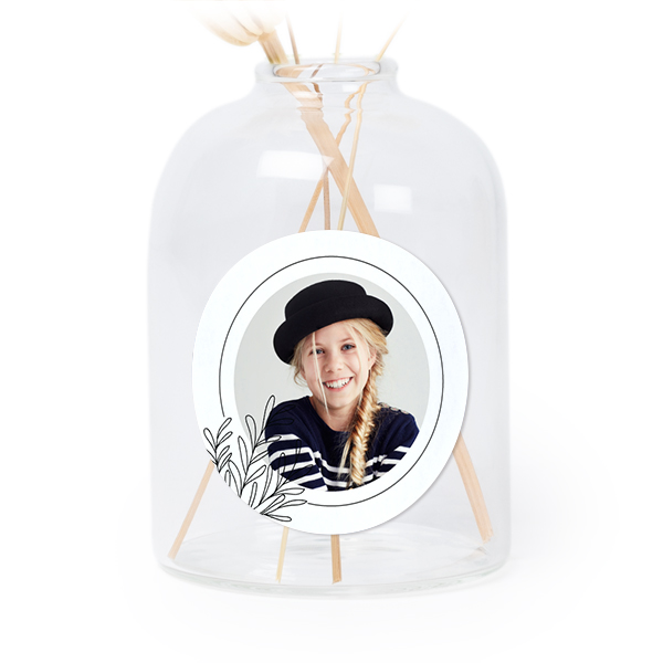 Petit vase verre transparent avec autocollant rond - Lot de 6 Petit vase verre transparent avec autocollant rond - Lot de 6