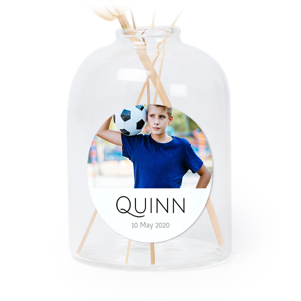 Personalised Clear Glass Vase with Round Stickers – Set of 6