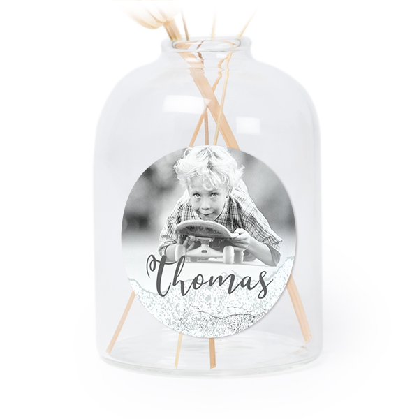 Personalised Clear Glass Vase with Round Stickers – Set of 6