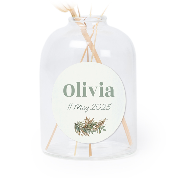 Personalised Clear Glass Vase with Round Stickers – Set of 6