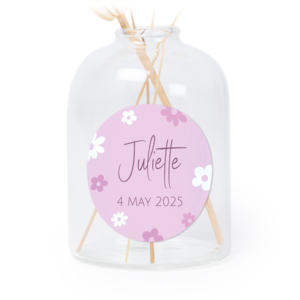 Personalised Clear Glass Vase with Round Stickers – Set of 6