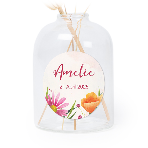 Glazen vaasjes doorzichtig met ronde sticker - set van 6