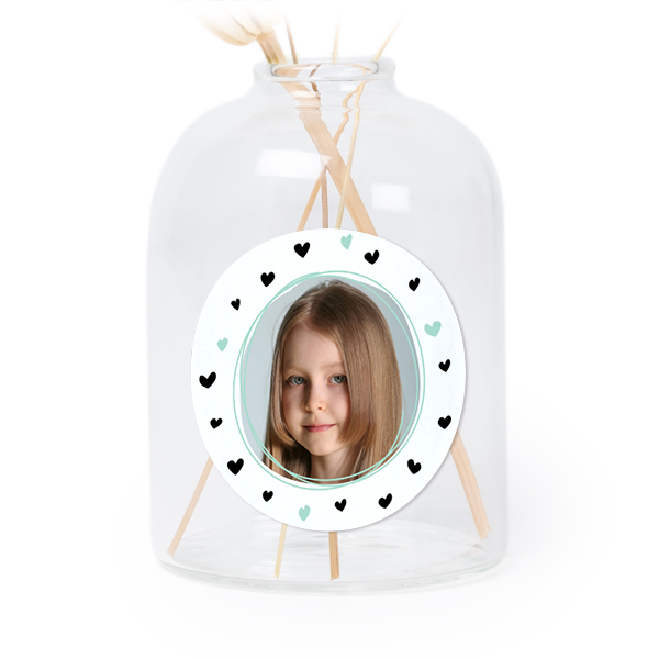 Mini-Glasvase mit Aufkleber Rund - 6 Stück