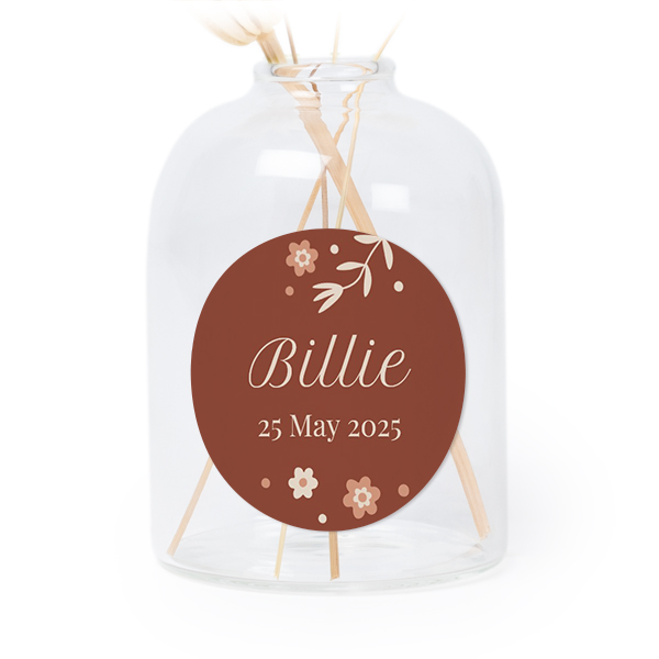 Personalised Clear Glass Vase with Round Stickers – Set of 6