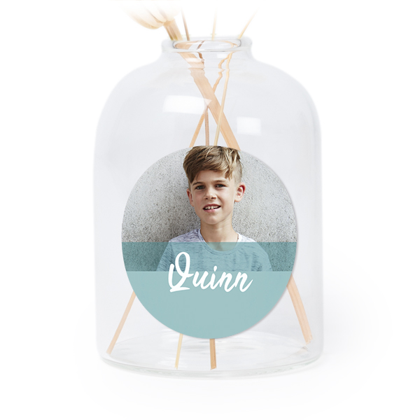 Personalised Clear Glass Vase with Round Stickers – Set of 6 Personalised Clear Glass Vase with Round Stickers – Set of 6