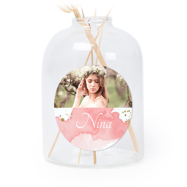 Petit vase verre transparent avec autocollant rond - Lot de 6