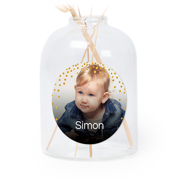 Glazen vaasjes doorzichtig met ronde sticker - set van 6