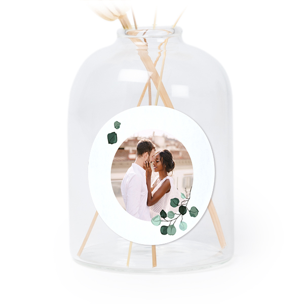 Petit vase verre transparent avec autocollant rond - Lot de 6 Petit vase verre transparent avec autocollant rond - Lot de 6