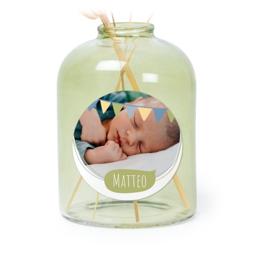 Petit vase verre vert avec autocollant rond - Lot de 6 Petit vase verre vert avec autocollant rond - Lot de 6