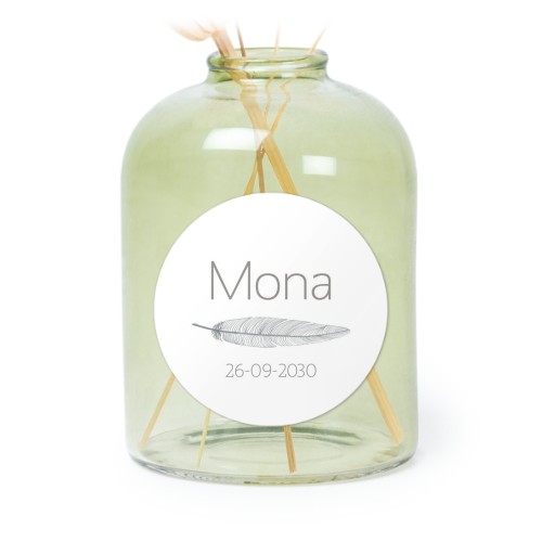 Mini-Glasvase grün mit Aufkleber Rund - 6 Stück Mini-Glasvase grün mit Aufkleber Rund - 6 Stück