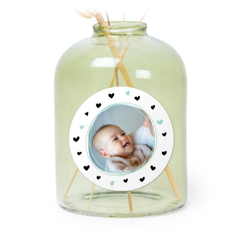 Petit vase verre vert avec autocollant rond - Lot de 6