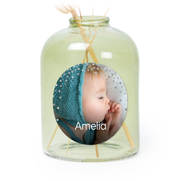 Personalised Green Glass Vase with Round Stickers – Set of 6