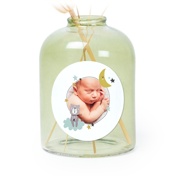 Glazen vaasjes groen met ronde sticker - set van 6