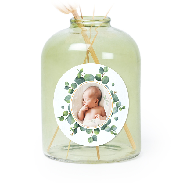 Glazen vaasjes groen met ronde sticker - set van 6 Glazen vaasjes groen met ronde sticker - set van 6