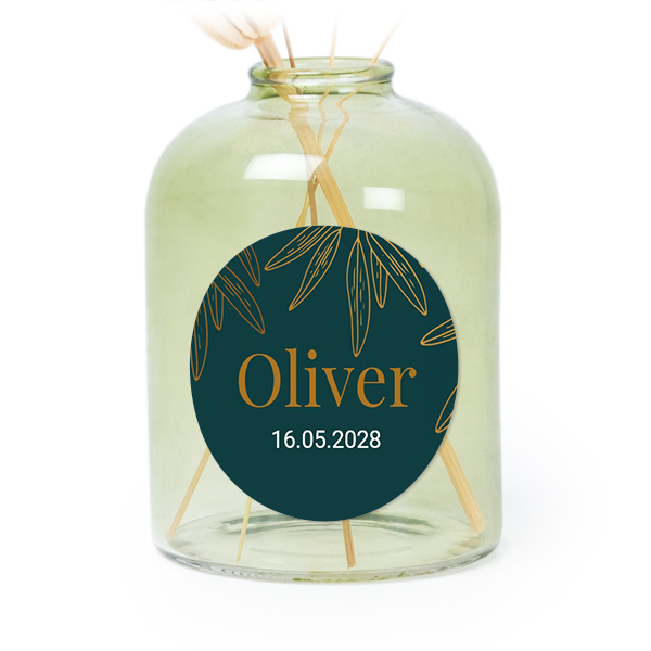 Petit vase verre vert avec autocollant rond - Lot de 6