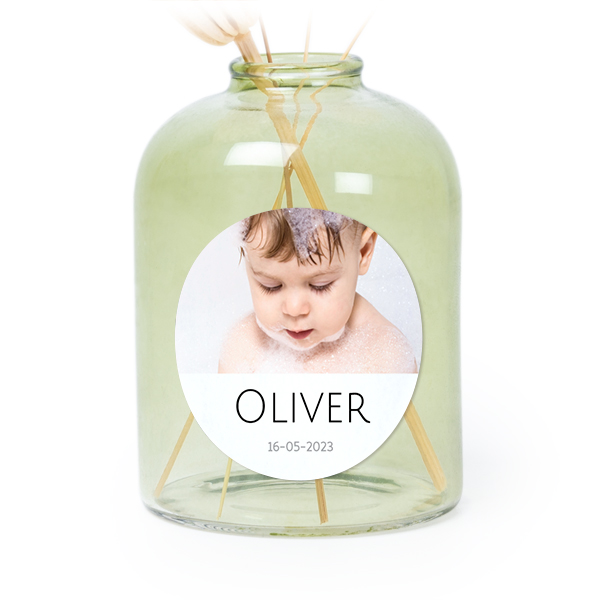 Glazen vaasjes groen met ronde sticker - set van 6 Glazen vaasjes groen met ronde sticker - set van 6