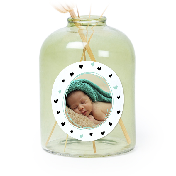 Personalised Green Glass Vase with Round Stickers – Set of 6