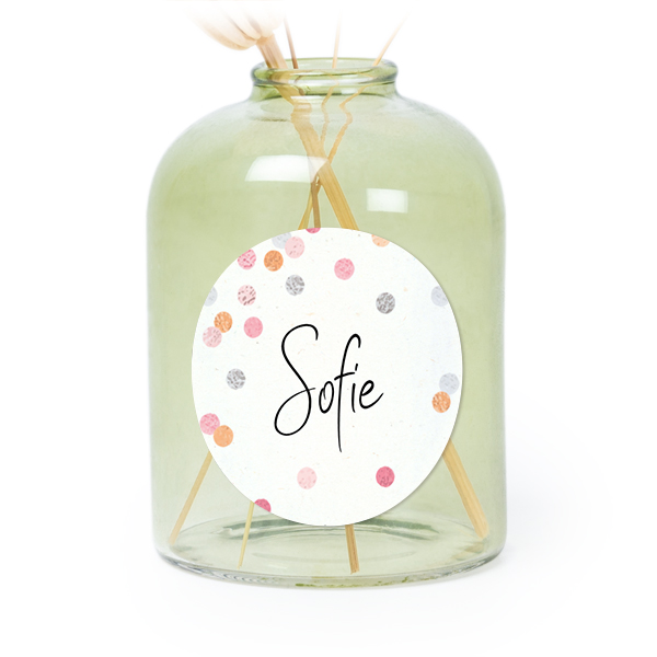 Petit vase verre vert avec autocollant rond - Lot de 6