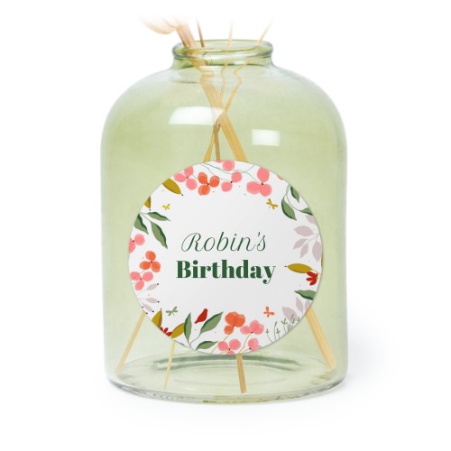 Personalised Green Glass Vase with Round Stickers – Set of 6