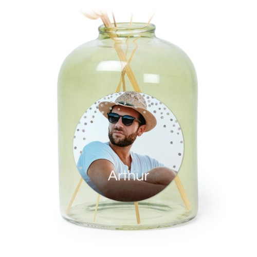 Mini-Glasvase grün mit Aufkleber Rund - 6 Stück Mini-Glasvase grün mit Aufkleber Rund - 6 Stück