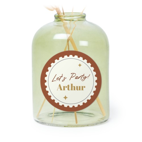 Mini-Glasvase grün mit Aufkleber Rund - 6 Stück Mini-Glasvase grün mit Aufkleber Rund - 6 Stück