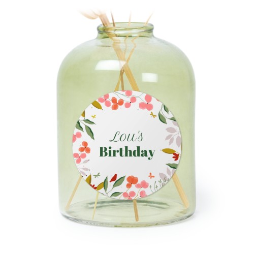 Glazen vaasjes groen met ronde sticker - set van 6 Glazen vaasjes groen met ronde sticker - set van 6