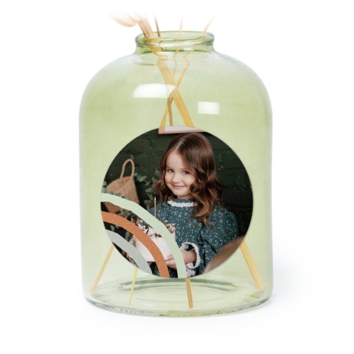 Personalised Green Glass Vase with Round Stickers – Set of 6