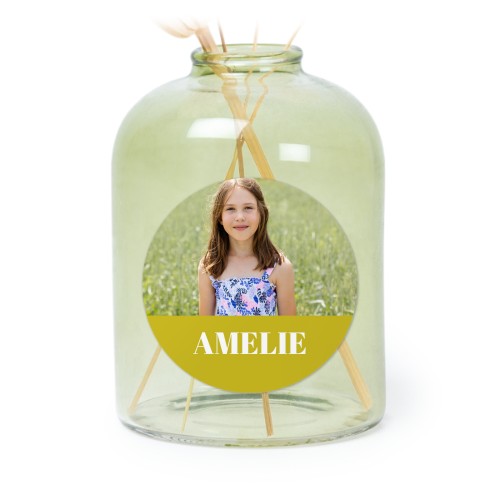 Personalised Green Glass Vase with Round Stickers – Set of 6