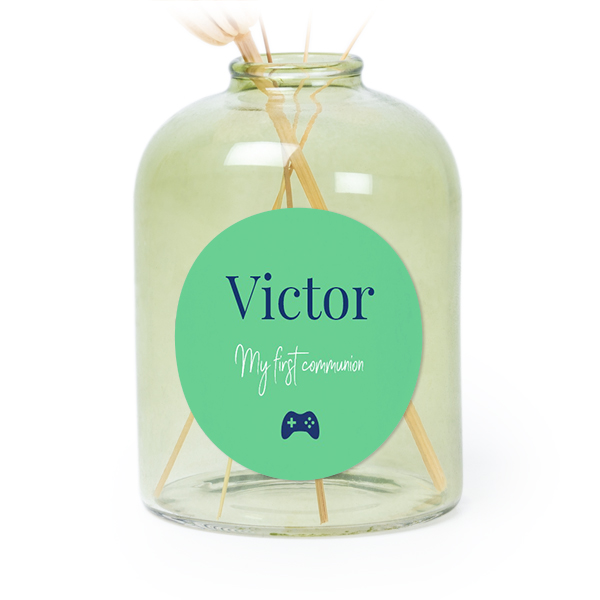 Petit vase verre vert avec autocollant rond - Lot de 6