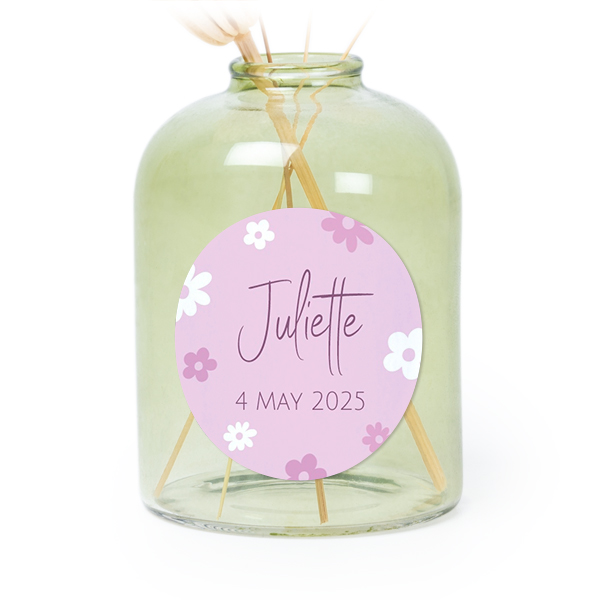 Personalised Green Glass Vase with Round Stickers – Set of 6