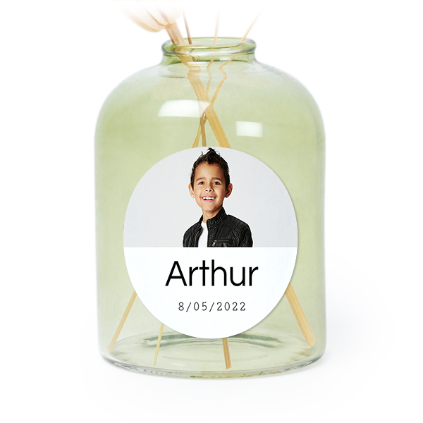 Petit vase verre vert avec autocollant rond - Lot de 6 Petit vase verre vert avec autocollant rond - Lot de 6
