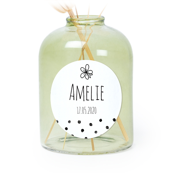 Petit vase verre vert avec autocollant rond - Lot de 6 Petit vase verre vert avec autocollant rond - Lot de 6