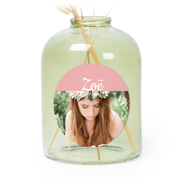 Personalised Green Glass Vase with Round Stickers – Set of 6
