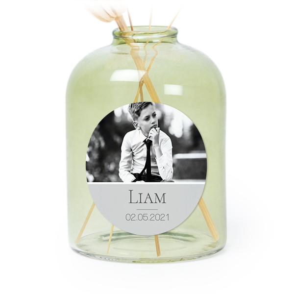 Personalised Green Glass Vase with Round Stickers – Set of 6