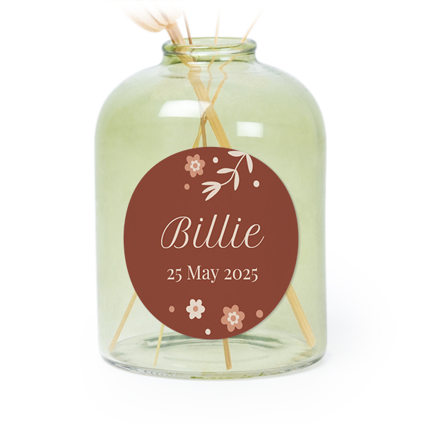 Personalised Green Glass Vase with Round Stickers – Set of 6