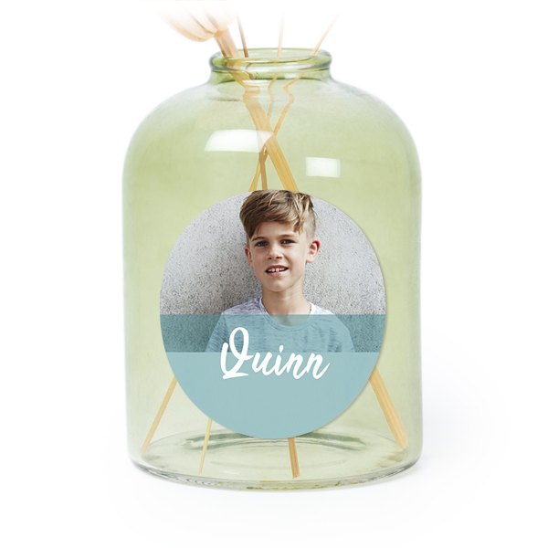 Glazen vaasjes groen met ronde sticker - set van 6 Glazen vaasjes groen met ronde sticker - set van 6