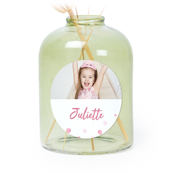 Personalised Green Glass Vase with Round Stickers – Set of 6