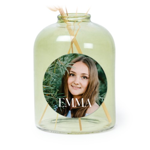 Glazen vaasjes groen met ronde sticker - set van 6 Glazen vaasjes groen met ronde sticker - set van 6