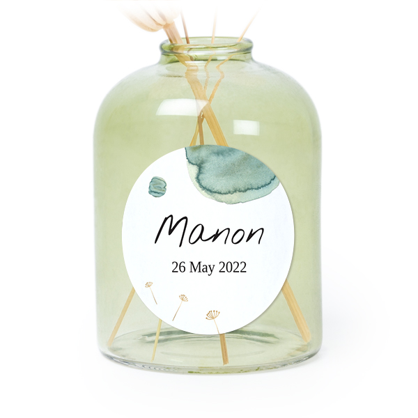 Personalised Green Glass Vase with Round Stickers – Set of 6